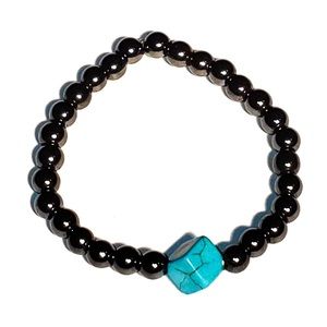 Hematite Turquoise Cube Bracelet Metallic Modern